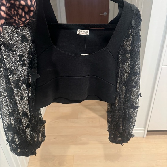 Free People flutter butterfly black top. NWT - Picture 2 of 5